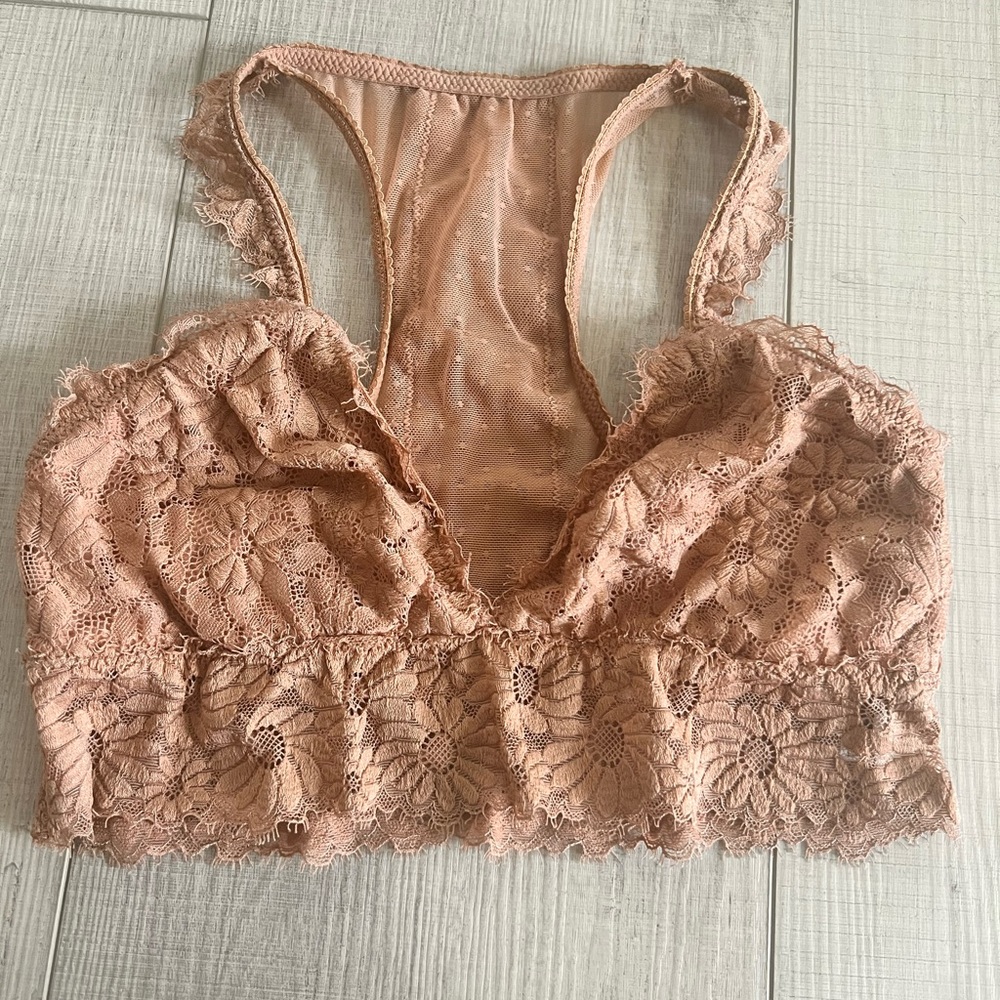 Aerie tan floral lace bralette with racer back